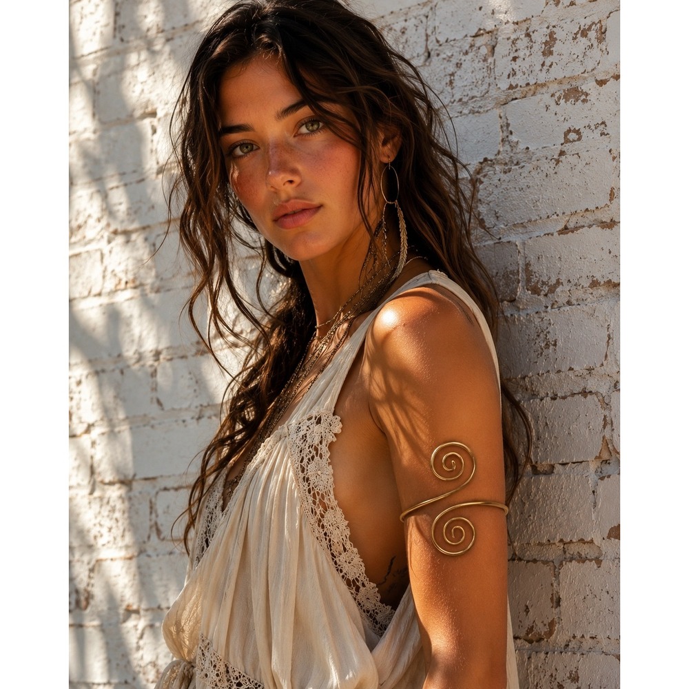 Handmade‎ Gold Brass Wire Spiral Cuff Bracelet Boho Minimalist One Size